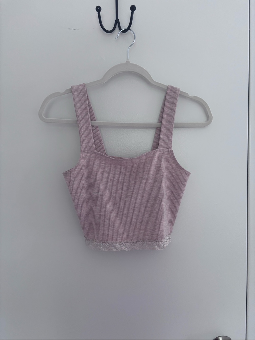 American Eagle Outfitters Ribbed Lace-Hem Crop Tank in Dusty Rose